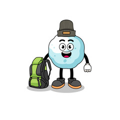 Illustration of snowball mascot as a hiker