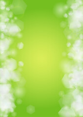 Obraz premium Abstract Green Background with Golden Circular Spot Lights. Vibrant Sunlight Summer and Spring Texture. Bokeh Blurry Template. Shiny Gradient Cover. Festive Christmass and New Year Snow on Green.