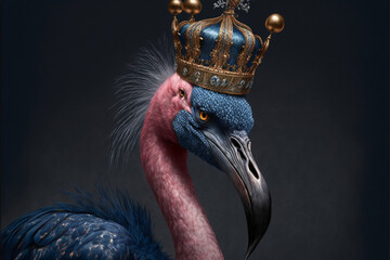 portrait of a Dark-Blue Flamingo wearing a crown and holding a sceptre,digital art,illustration,Design,vector,art - obrazy, fototapety, plakaty