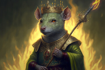 portrait of a Olive-Green Rat wearing a crown and holding a sceptre,digital art,illustration,Design,vector,art