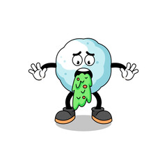 snowball mascot cartoon vomiting