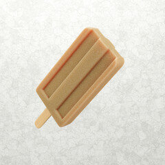 3D rendering coffee popsicle wood stick on cement background, brown ice cream on concrete background