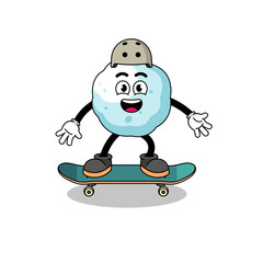 snowball mascot playing a skateboard