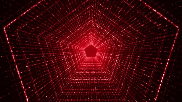 abstract background with pentagon tunnel particle, red colored, looping background, Party and DJ, Disco Background, Christmas Star, Christmas Party