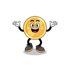 japanese yen cartoon searching with happy gesture