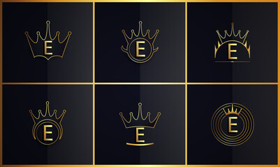 Six Golden crown designs with black background
