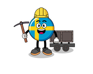 Mascot Illustration of sweden flag miner