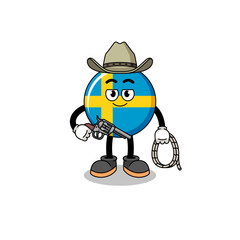 Character mascot of sweden flag as a cowboy