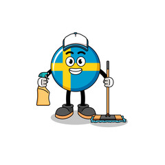 Obraz premium Character mascot of sweden flag as a cleaning services