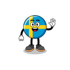 sweden flag cartoon doing wave hand gesture
