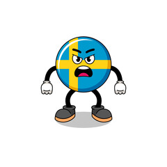 sweden flag cartoon illustration with angry expression