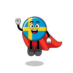 Fototapeta na wymiar sweden flag cartoon with flying superhero