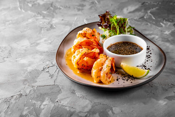 fried big tiger shrimp on plate