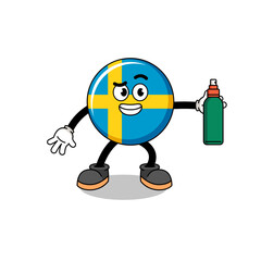 sweden flag illustration cartoon holding mosquito repellent