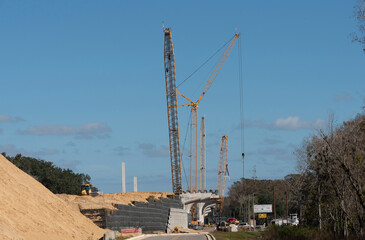DeLand, Florida, USA. 2022. Construction work to build a new concrete bridge over St Johns River near DeLand Florida.