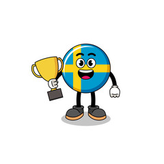 Cartoon mascot of sweden flag holding a trophy