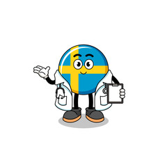 Cartoon mascot of sweden flag doctor