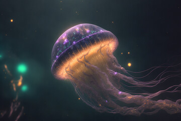 Fototapeta premium jellyfish in the water,jellyfish in the ocean,moon and space,moon and stars,shine,star,glowing