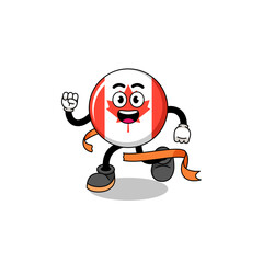 Mascot cartoon of canada flag running on finish line