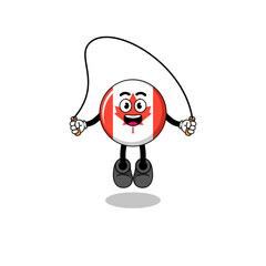 canada flag mascot cartoon is playing skipping rope
