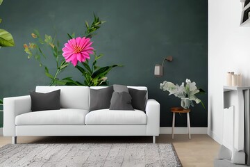 3291686623- Photo mock up,wall painting flower_ hipster living  read room interior design_ ### frame, border, ugly, fat, overwei 