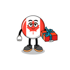 canada flag mascot illustration giving a gift