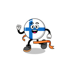 Mascot cartoon of finland running on finish line