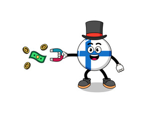 Character Illustration of finland catching money with a magnet