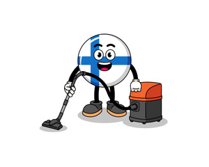 Naklejka premium Character mascot of finland holding vacuum cleaner