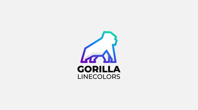 Gorilla line art color vector icon logo design template