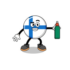 finland illustration cartoon holding mosquito repellent