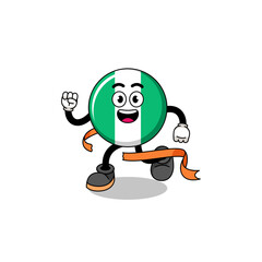 Mascot cartoon of nigeria flag running on finish line