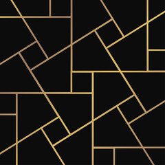 Modern and stylish abstract design poster with golden lines and black mosaic pattern.