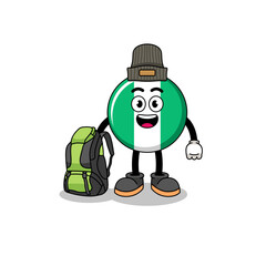 Illustration of nigeria flag mascot as a hiker