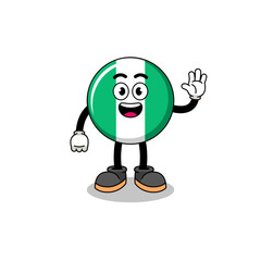 nigeria flag cartoon doing wave hand gesture