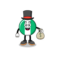 nigeria flag mascot illustration rich man holding a money sack