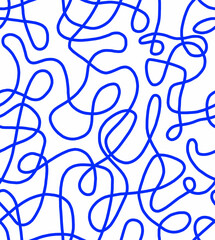 Abstract doodle drawing with blue lines on a white background.Seamless pattern.	
