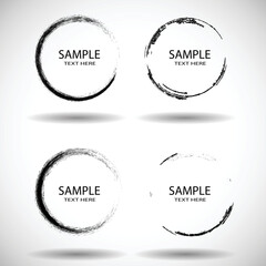 Vector Frames. circle for image. distress texture . Grunge Black gough borders  . Dirt effect . 