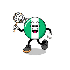 Cartoon of nigeria flag catching a butterfly