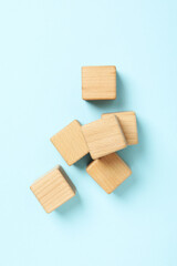 Blank wooden cubes for different concepts, top view