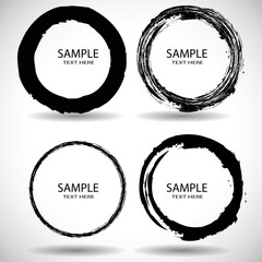 Vector Frames. circle for image. distress texture . Grunge Black gough borders  . Dirt effect . 