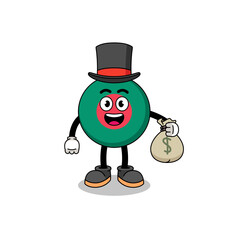 bangladesh flag mascot illustration rich man holding a money sack