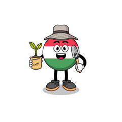 Illustration of hungary flag cartoon holding a plant seed