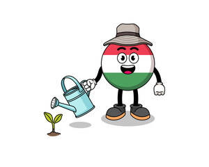 Illustration of hungary flag cartoon watering the plant