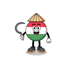 Illustration of hungary flag as an asian farmer