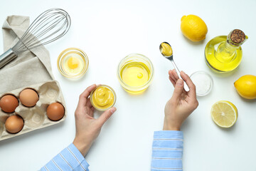 Concept of cooking egg sauce, mayonnaise sauce