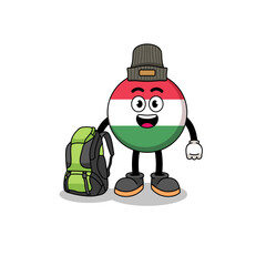 Illustration of hungary flag mascot as a hiker