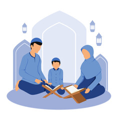 muslim family reading quran together
