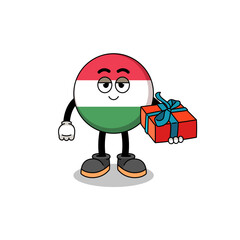 hungary flag mascot illustration giving a gift