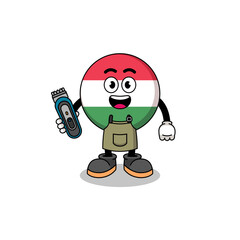 Cartoon Illustration of hungary flag as a barber man